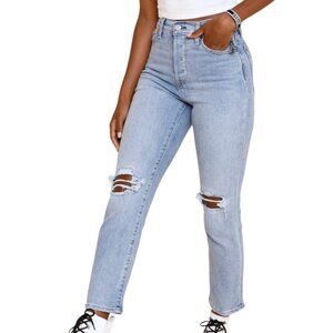 Levi's Wedgie High Rise Denim Distressed Button-Fly Front Straight Jeans Blue 28